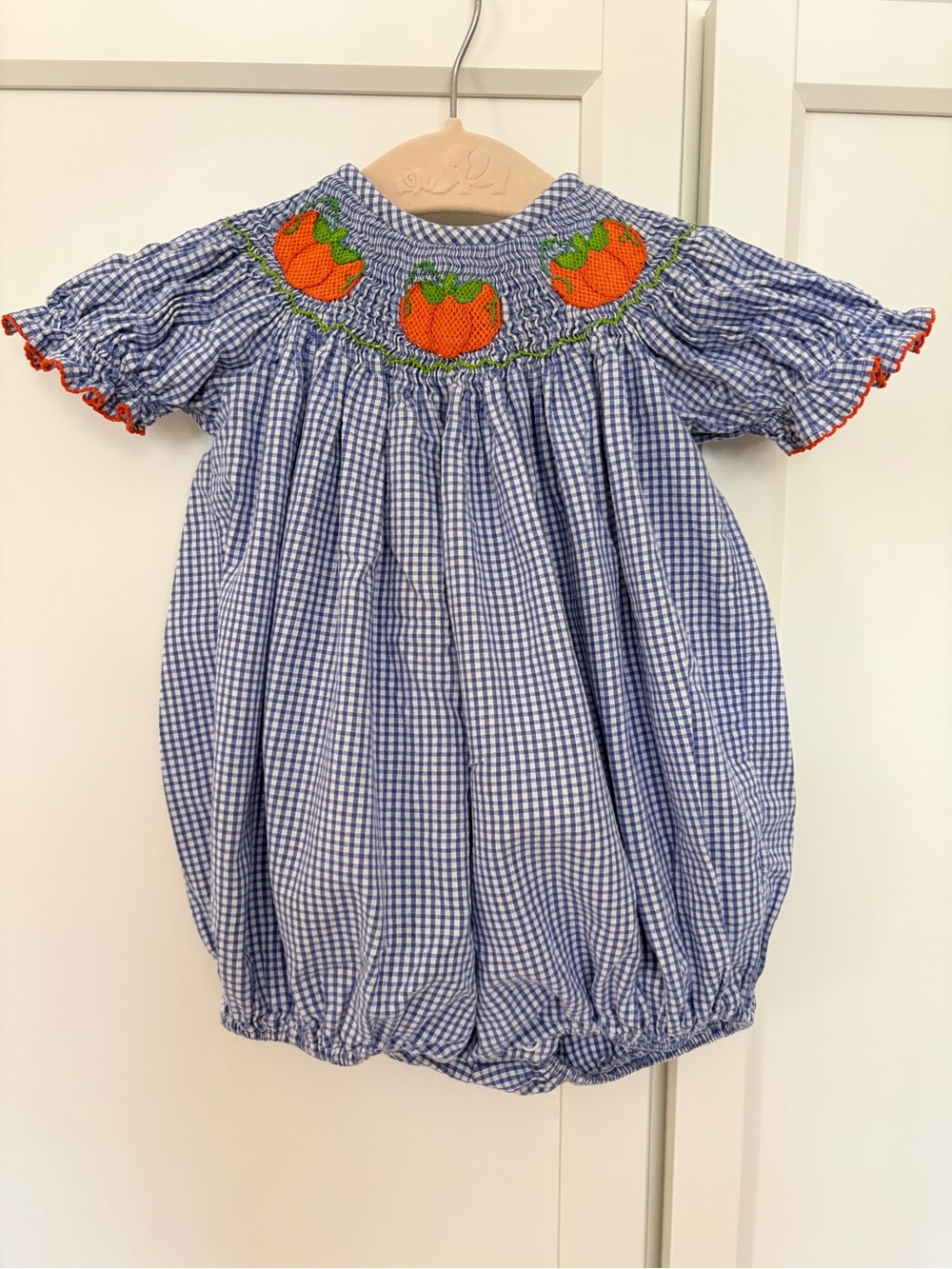 Classic Whimsy Gingham Pumpkin Smocked Bubble